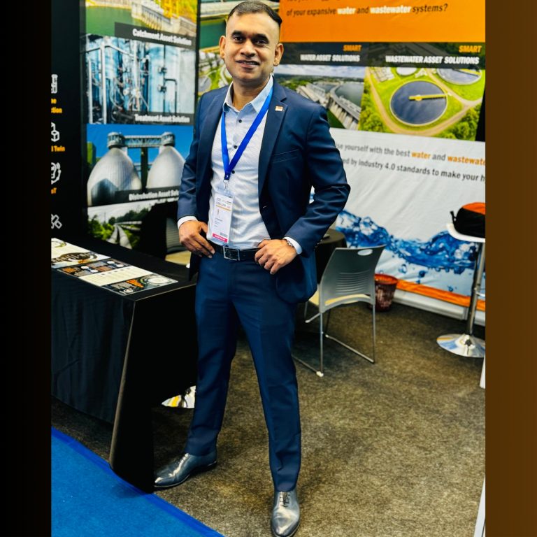Tigernix CEO posing at the Indowater Booth (J09) - 2
